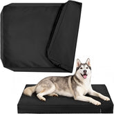 PAWFINITY waterproof dog bed cover, front view, protects 44x32x3 crates from accidents.