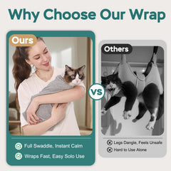 Secure-fit Pawfun wrap around a cat for safe handling