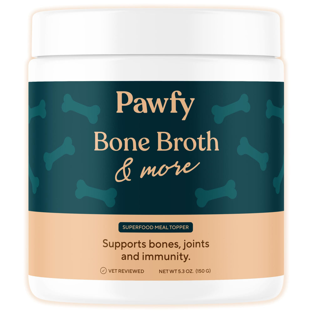 Pawfy Bone Broth tops kibble for tastier meals and better digestion.