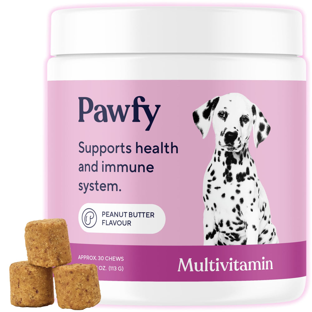 Pawfy dog multivitamins bottle with 15-in-1 blend for overall wellness