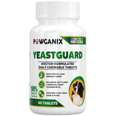 Pawganix YeastGuard packaging label indicating vet-approved yeast relief for dogs.