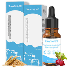 Pawimood concentrated essence bottle-dropper for quick, travel-friendly pet refresh.