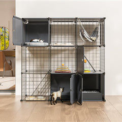 PAWING 3-Tier Large Cat Enclosure front view shows a spacious indoor-outdoor space.