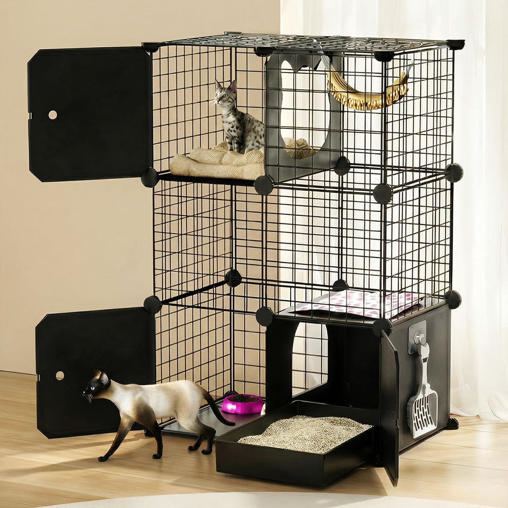 PAWING cat enclosure 3-tier design offers elevated play space for indoor cats.