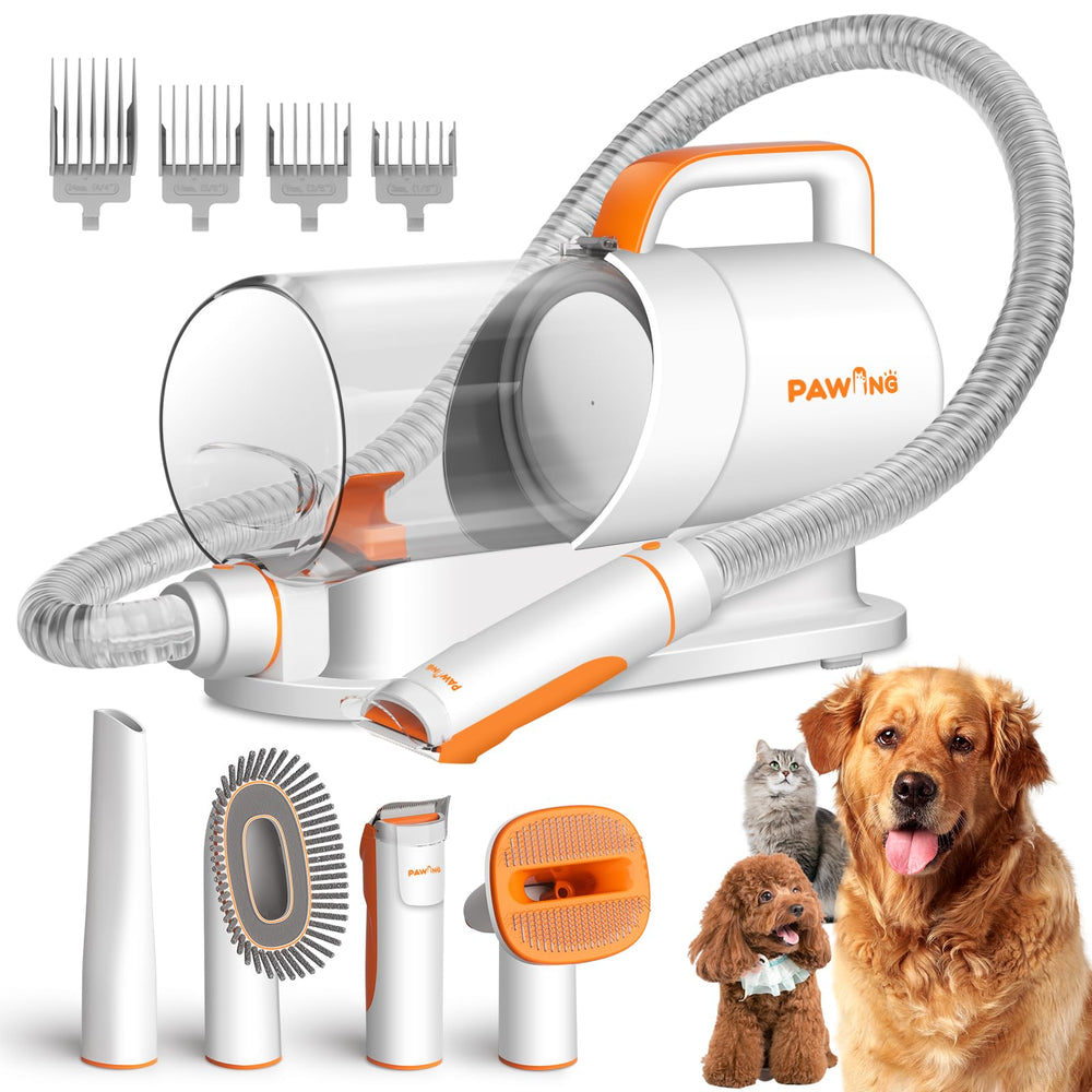 PAWING grooming vacuum front view demonstrates compact design for home pet grooming