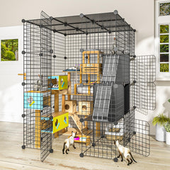 PAWING large cat cage indoor with storage cubes keeps toys organized and accessible.