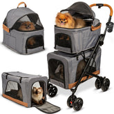 PAWLALA double pet stroller front view with roomy compartments for two pets