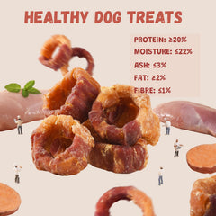 Pawmate chicken jerky donuts close-up, high-protein bite dogs enjoy.
