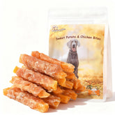 Pawmate chicken jerky wrapped sweet potato bite showcases a soft low-fat chew for dogs.