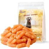 Pawmate chicken sausage treat closeup showing protein-rich, low-fat snack for dogs