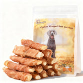 Pawmate dog treats chicken-wrapped beef cartilage packaging showing grain-free option and convenience