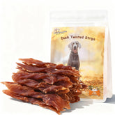 Pawmate Duck Jerky packaging shows a 10.6 oz bag with natural duck strips for training rewards