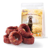 Pawmate duck-wrapped sweet potato donuts hero shot highlighting tasty, protein-rich treats.