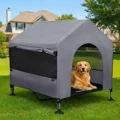 PAWMMO 42-inch dog house with canopy offers cozy outdoor shelter.