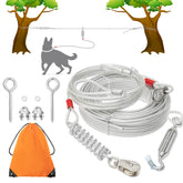 PAWNISAW dog tie-out 100ft in action, providing freedom with secure outdoor placement