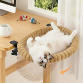 Pawow Large Cat Desk Bed assembled, spacious lounging area for cats while you work.