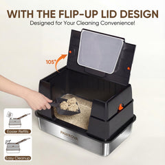 Pawrova leak-proof stainless steel litter box with three-layer seal keeps floors clean.