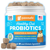 PawSafe dog probiotics soft chews tub for digestive support and palatability.