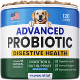 Pawsential Advanced Probiotics for Dogs bottle pour showing dosage for digestive support