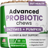Pawsential Dog Probiotic Chews bottle front for digestive support.