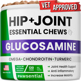 Pawsential glucosamine dog chews bottle showing convenient daily joint support