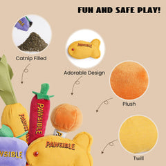 Pawsible dried fish catnip toy plush design invites gentle nibbling
