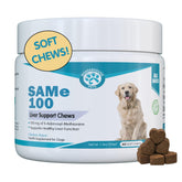 Pawsitive Same 100 bottle front showing liver support for dogs and bacon-style chews