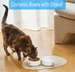 Pawsome double-dish design provides separate food and water in one stable station.