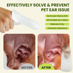 PawSono ear wipes on finger for quick, hands-on cleaning.