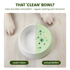 PawSono feeder cleaner mousse wipes feeding areas clean with easy rinsing.