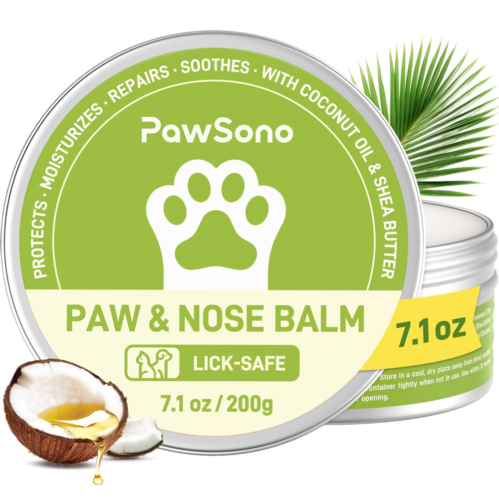 PawSono lick-safe paw-nose balm jar shows natural hydration for paws and snouts.