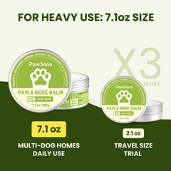 PawSono paw-nose balm application closeup demonstrates easy, quick absorption.