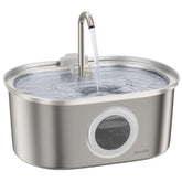 PAWSPIK SS-01 front view shows a sleek stainless steel cat fountain for hygienic hydration.