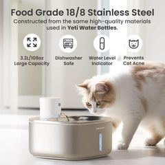 PAWSPIK 108oz capacity water tank, reduces refills for busy households.
