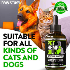 Pawstopia hemp oil nourishes coat and skin health.