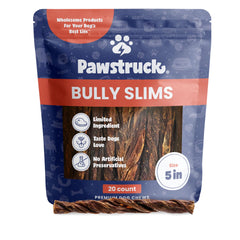 Pawstruck 5-inch beef bully sticks for small dogs provide a tasty chew while supporting dental health.