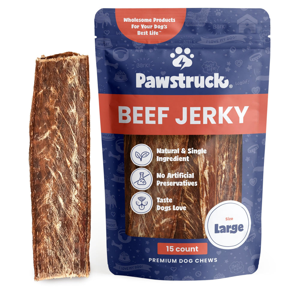 Pawstruck beef jerky large 10in packaging highlights premium dog chews for everyday treats.