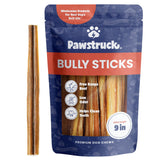 Pawstruck 9-inch bully sticks for dogs offer long lasting chewing and natural beef aroma.
