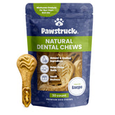 Pawstruck natural dental chews packaging highlights USA-made quality and fresh breath potential.