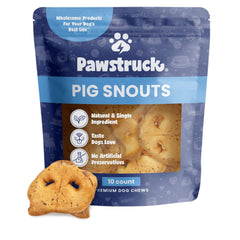 Pawstruck pig snouts in bag offer a crunchy, all-natural dog chew.