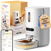 Pawsync automatic feeder front view showing scheduled dispensing for pets