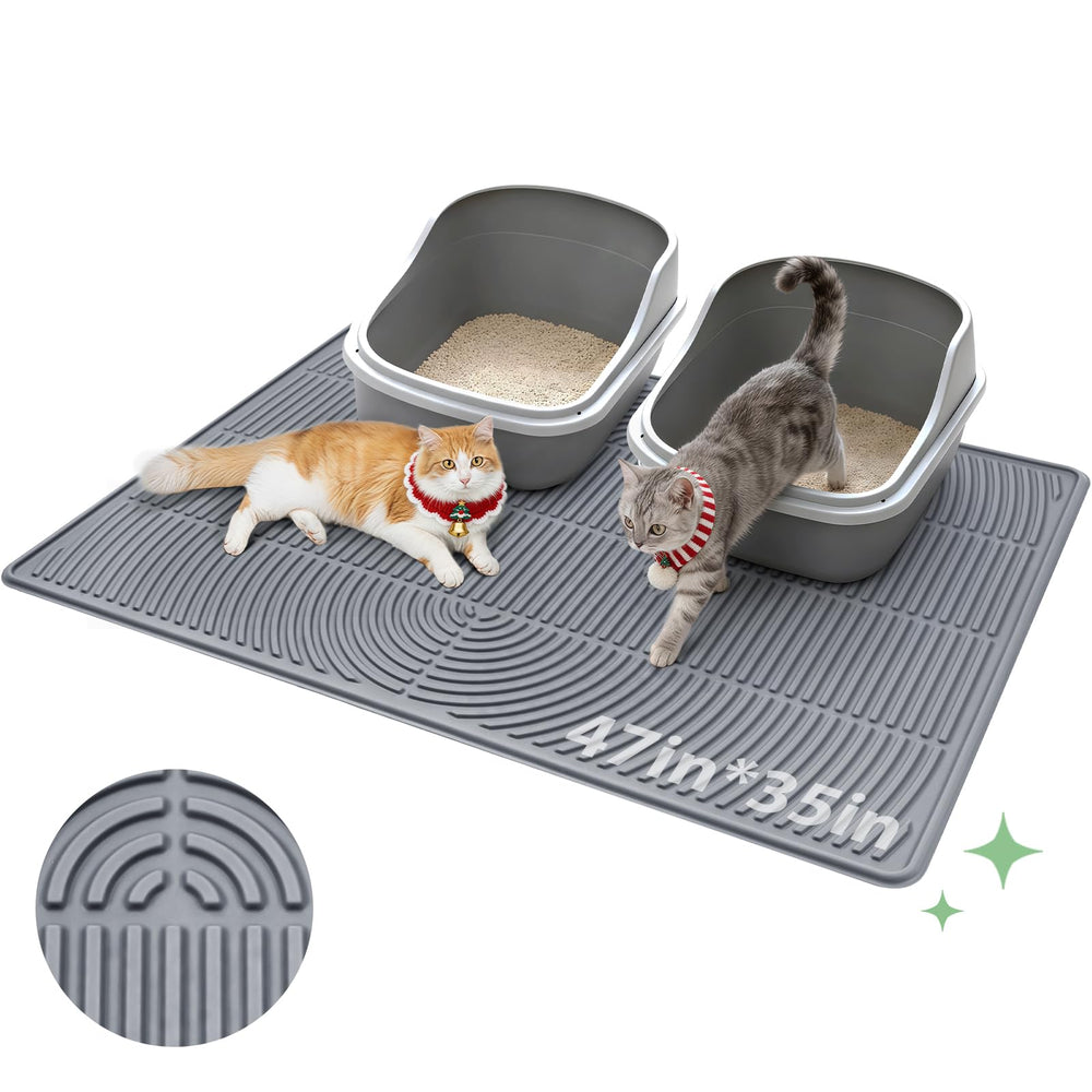 Pawtasy cat litter mat 47x35 inches provides wide coverage to reduce mess.