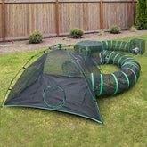 Pawtenda Outdoor Cat Camp tents and tunnels enable safe outdoor exploration.
