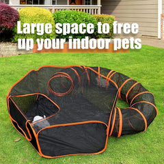 Pawtenda portable-design cat enclosure is easy to set up anywhere.