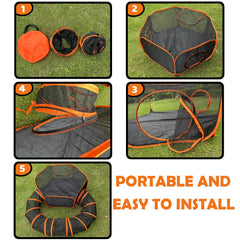 Pawtenda mesh-ventilated hexagonal-tent keeps air flowing and insects out.