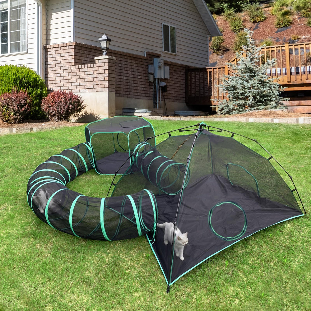 Pawtenda outdoor cat tent with panoramic mesh for safe outdoor exploration.