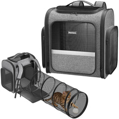 Pawtners cat backpack expandable tunnel provides extra space for your cat to play during outings