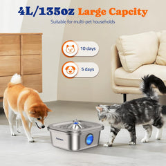 Pawtners cat water fountain 4L capacity reduces frequent refills for busy homes.