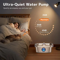 Pawtners cat fountain visual water level window makes refills simple.