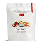 pawTree Freeze-Dried Raw Beef Recipe packaging with real ingredients, shelf-stable convenience.